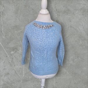 Blue Sweater with Embellished Neckline Sz M
